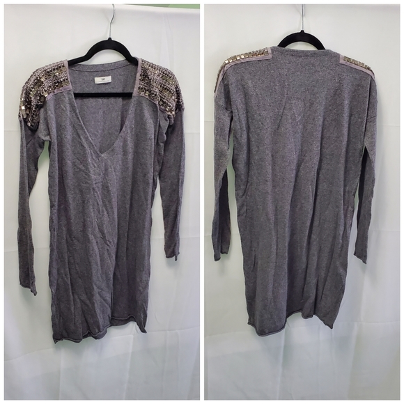 Day Birger Et Mikkelsen Oversized Gray Sweater Dress w/ Beading Studs Shoulders - Picture 2 of 13
